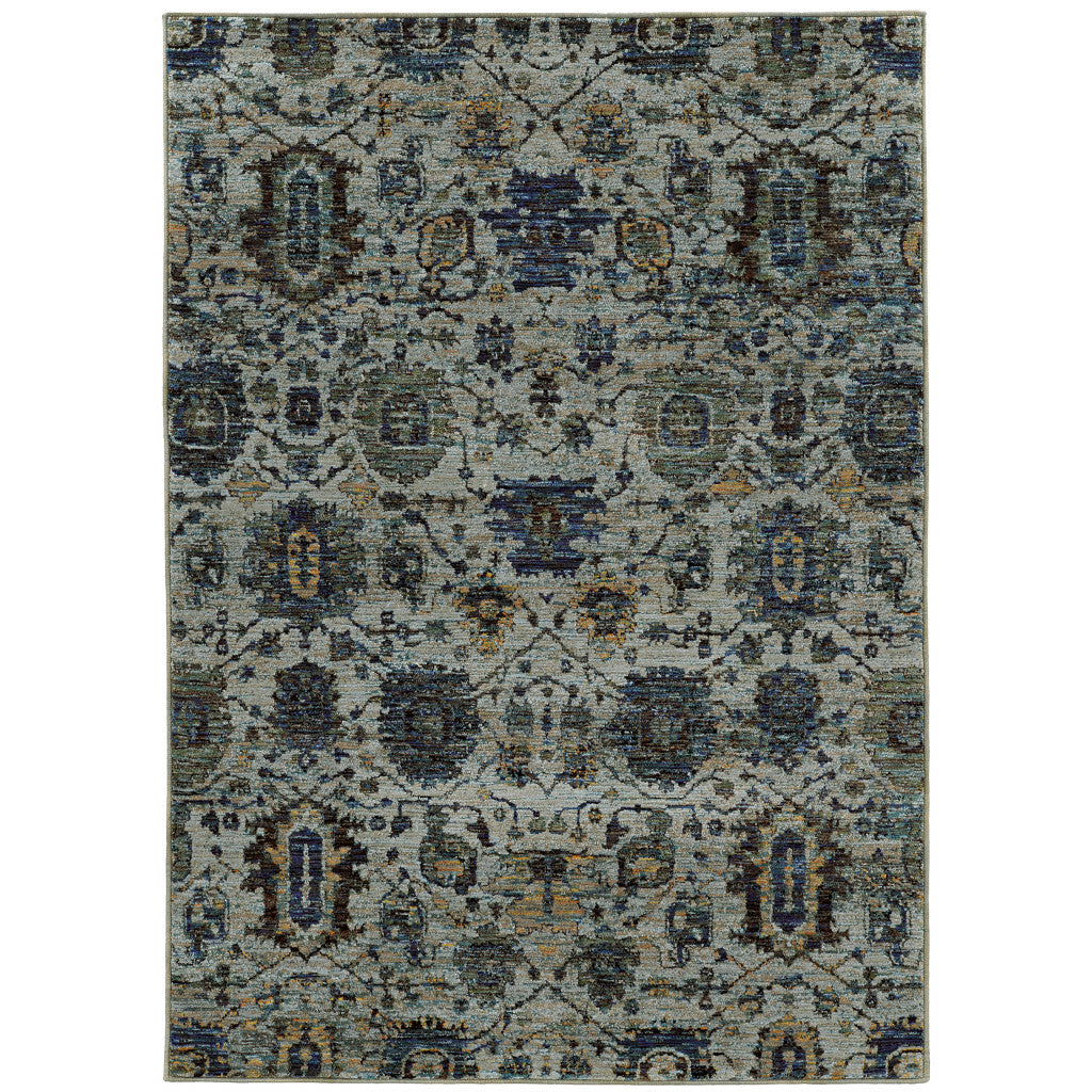 10' X 13' Blue Green Oriental Power Loom Area Rug