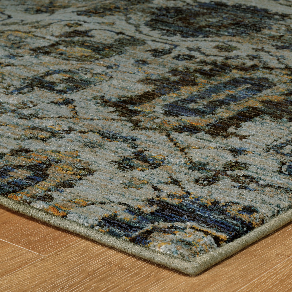 10' X 13' Blue Green Oriental Power Loom Area Rug