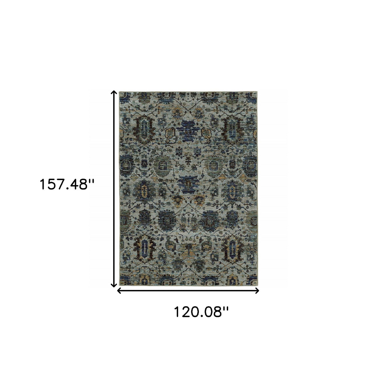 10' X 13' Blue Green Oriental Power Loom Area Rug
