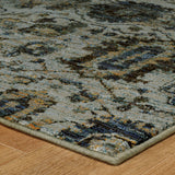 7' X 10' Blue Green Oriental Power Loom Area Rug