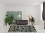 8' X 11' Blue Green Oriental Power Loom Area Rug