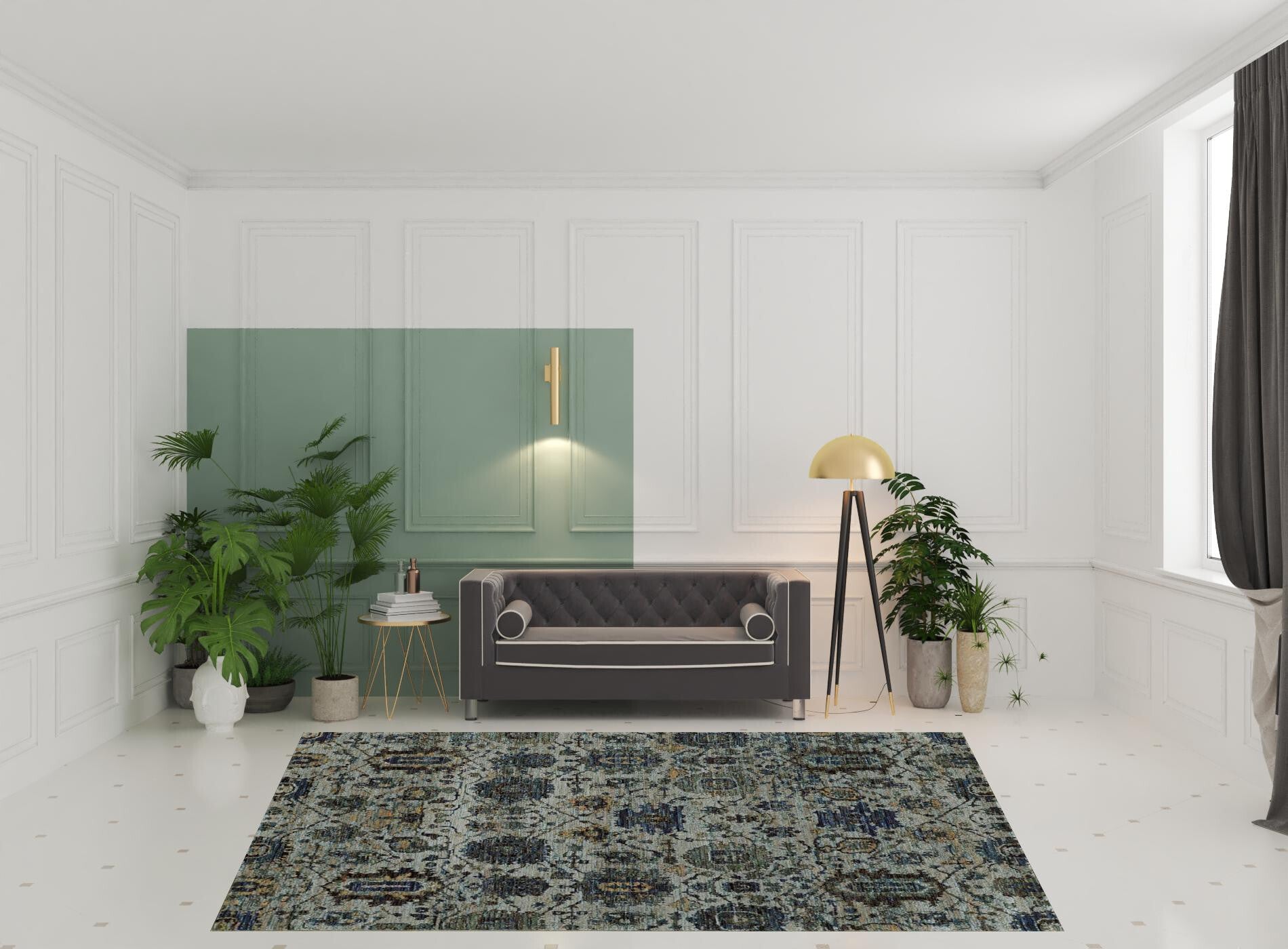 8' X 11' Blue Green Oriental Power Loom Area Rug