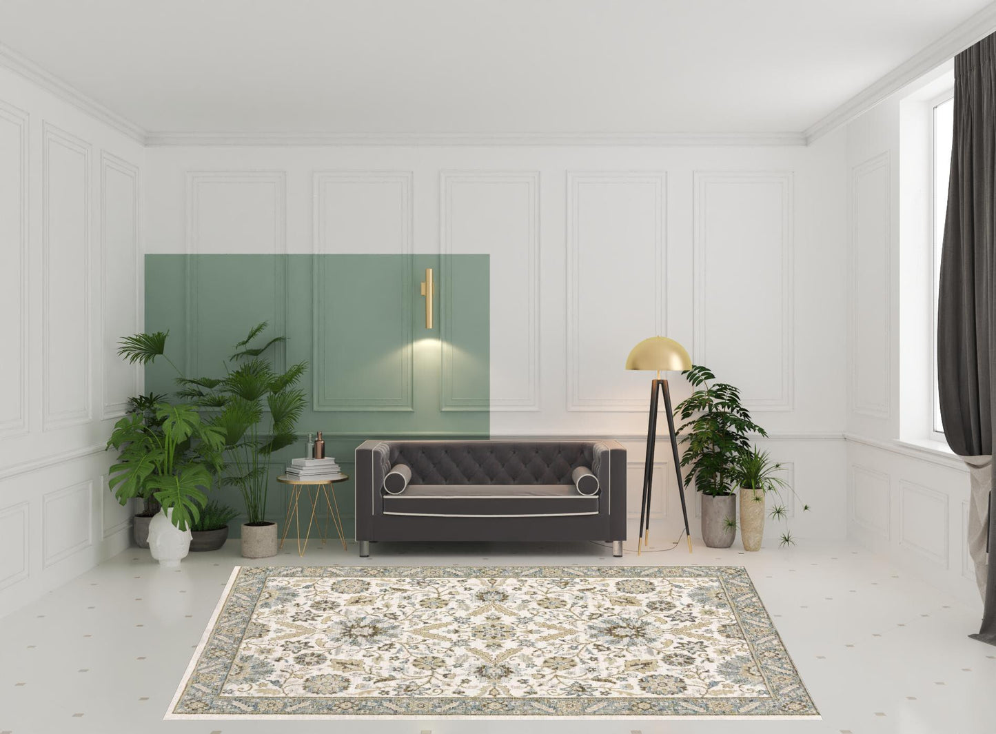 8' X 11' Gray and Ivory Oriental Power Loom Area Rug