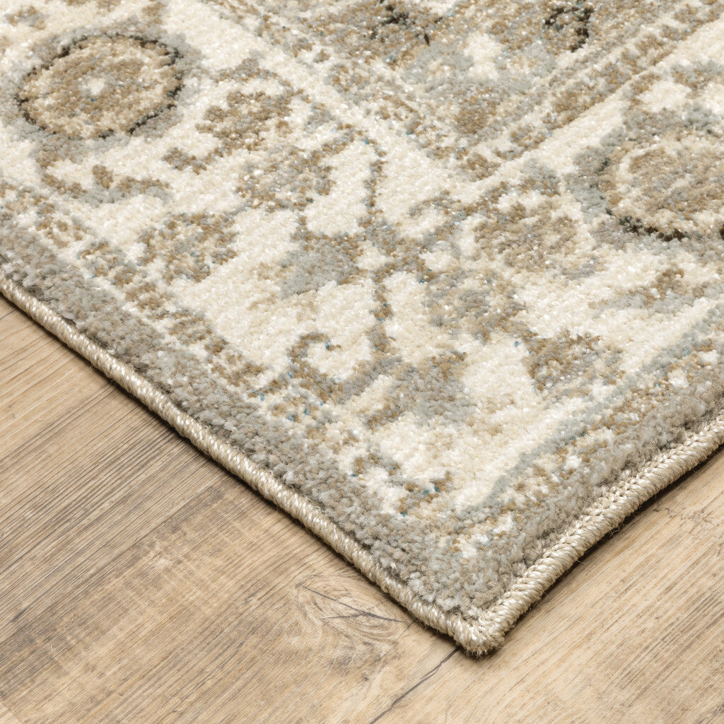 7' X 10' Gray and Ivory Oriental Power Loom Area Rug