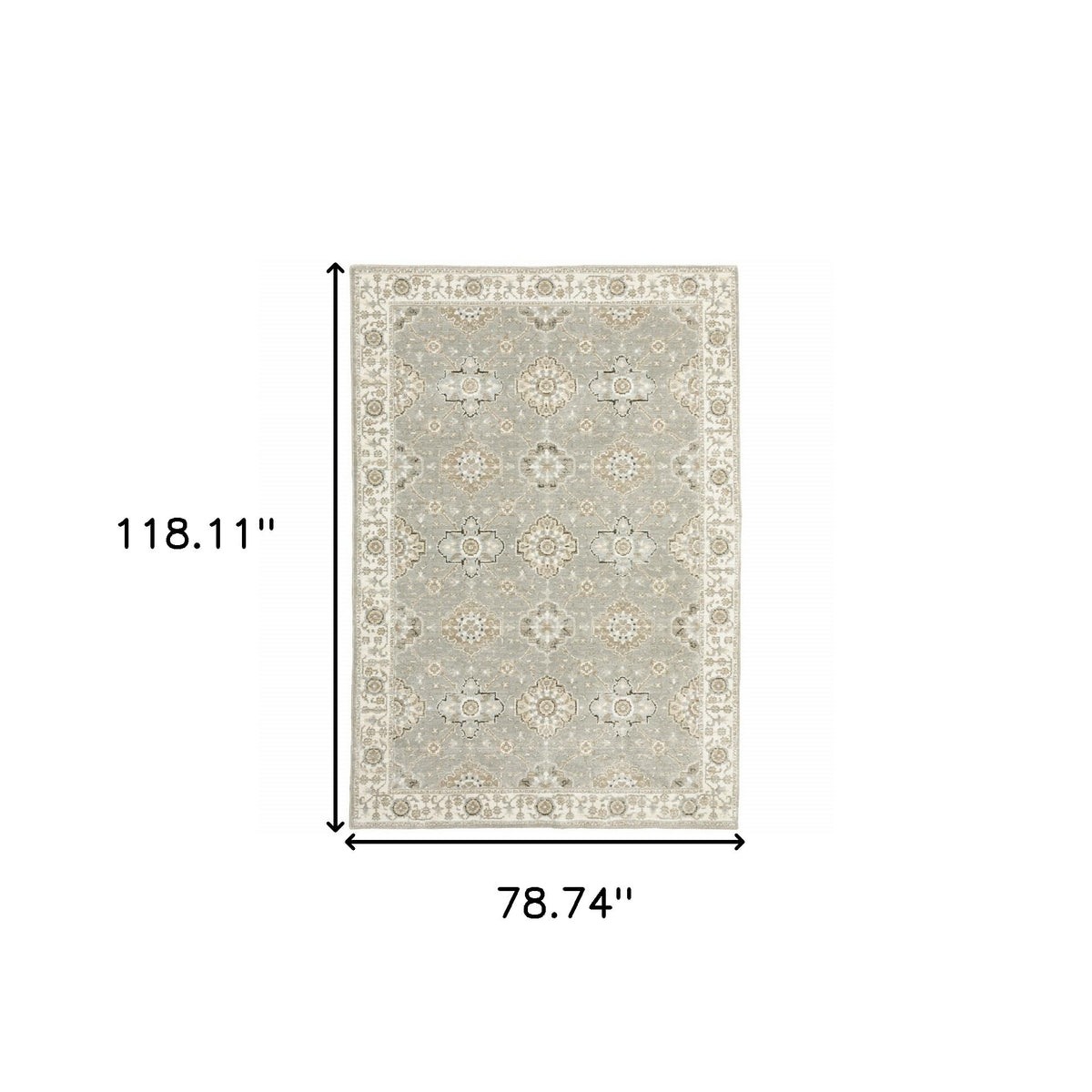 7' X 10' Gray and Ivory Oriental Power Loom Area Rug