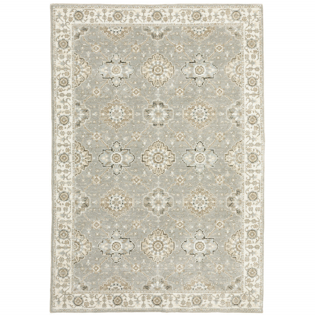 8' X 11' Gray and Ivory Oriental Power Loom Area Rug