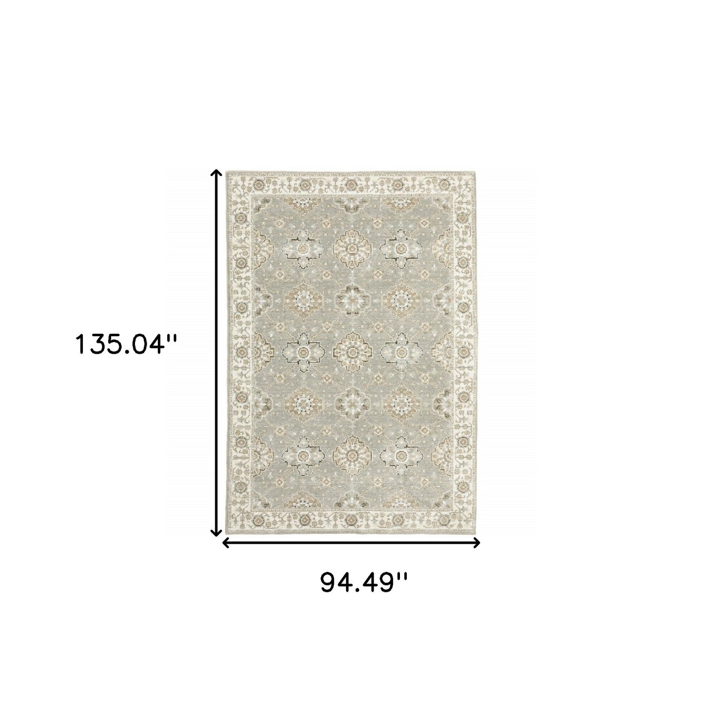 8' X 11' Gray and Ivory Oriental Power Loom Area Rug