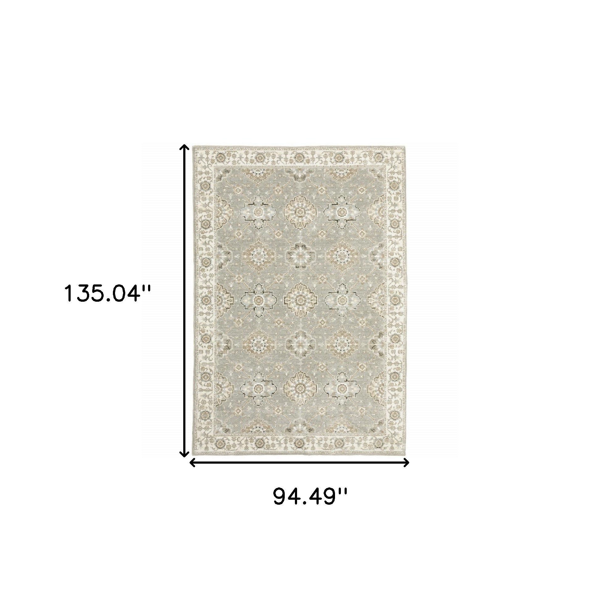 8' X 11' Gray and Ivory Oriental Power Loom Area Rug