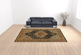 10' X 13' Black and Gold Oriental Power Loom Area Rug