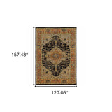 10' X 13' Black and Gold Oriental Power Loom Area Rug