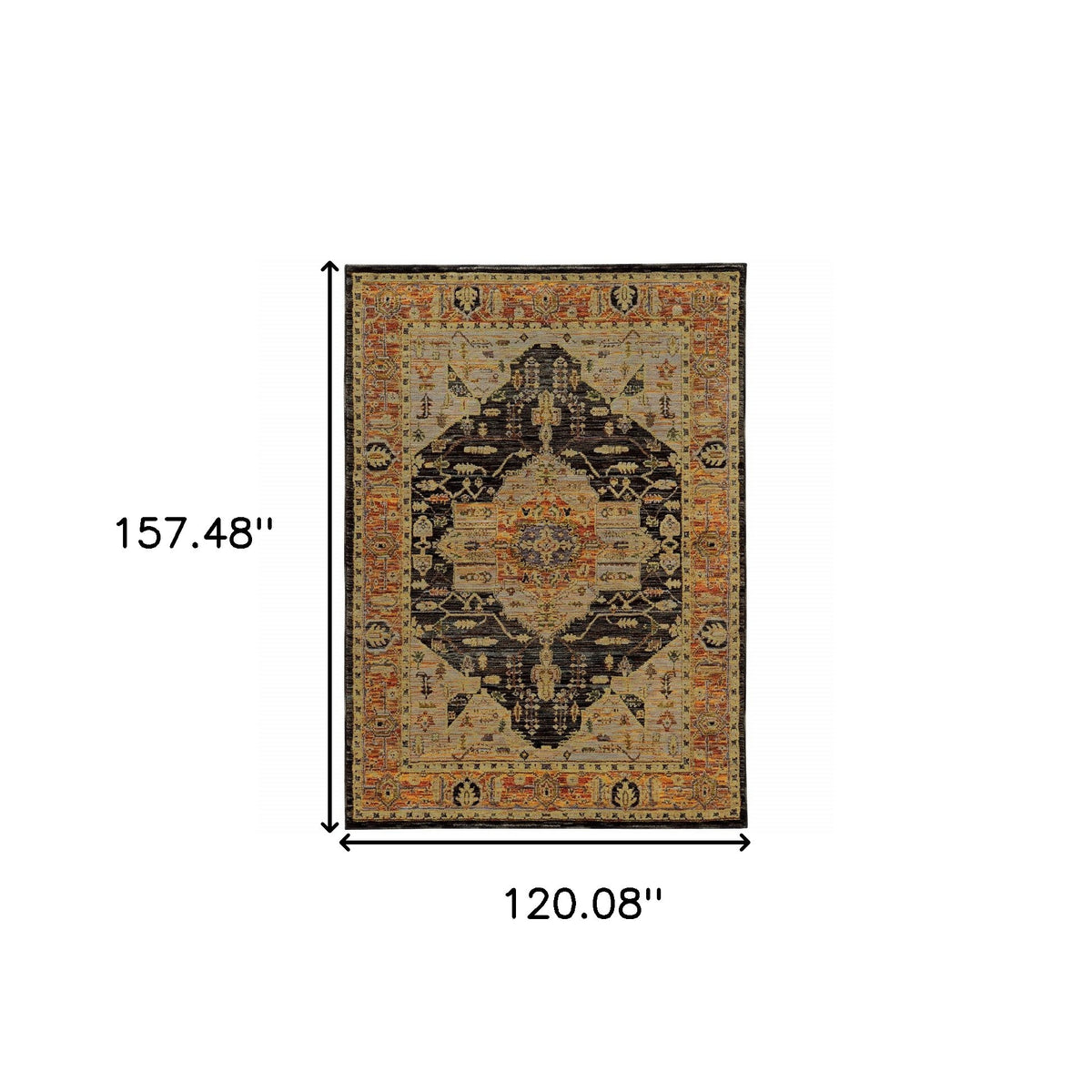 10' X 13' Black and Gold Oriental Power Loom Area Rug