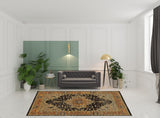 8' X 11' Black and Gold Oriental Power Loom Area Rug