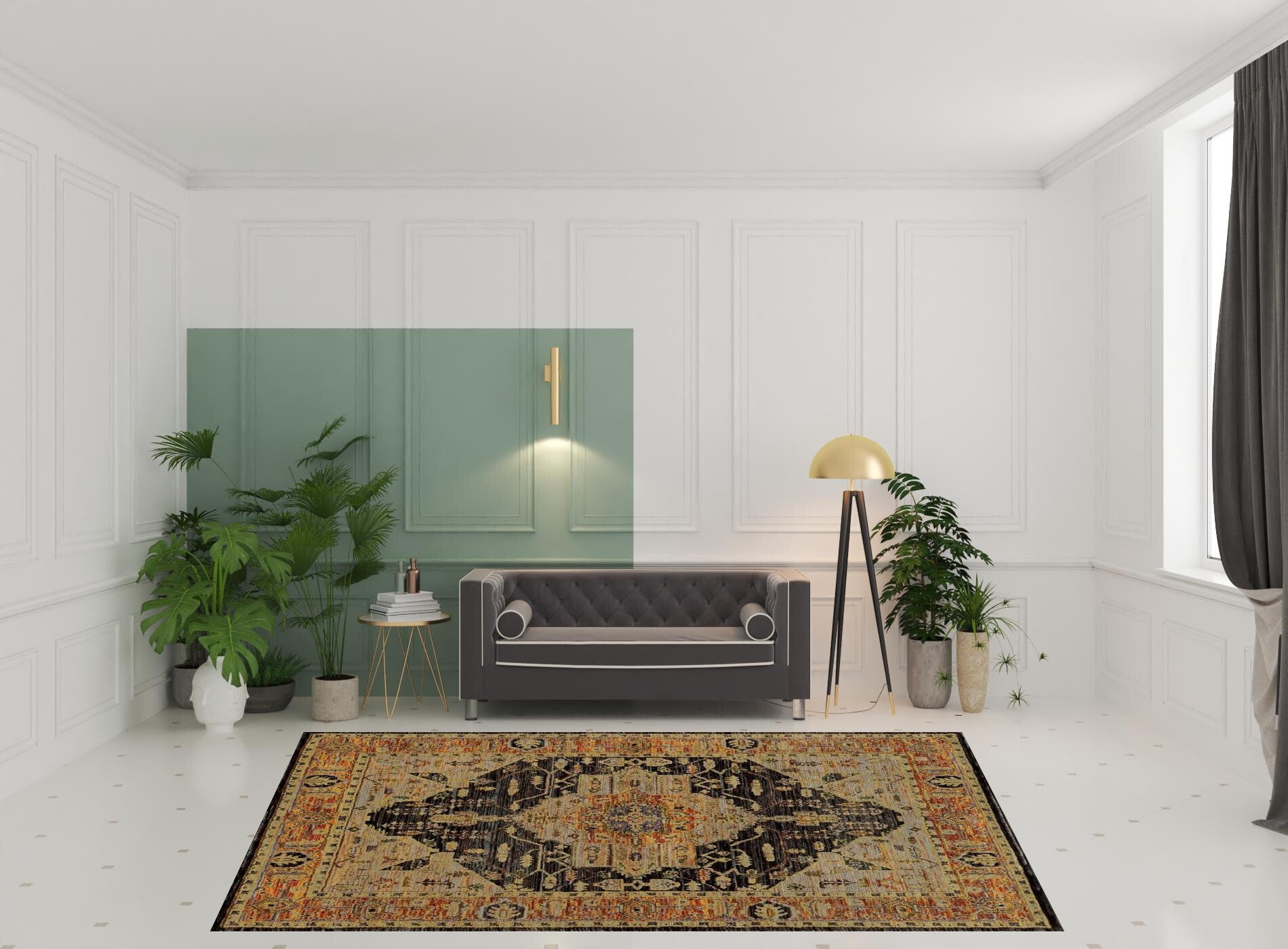 8' X 11' Black and Gold Oriental Power Loom Area Rug