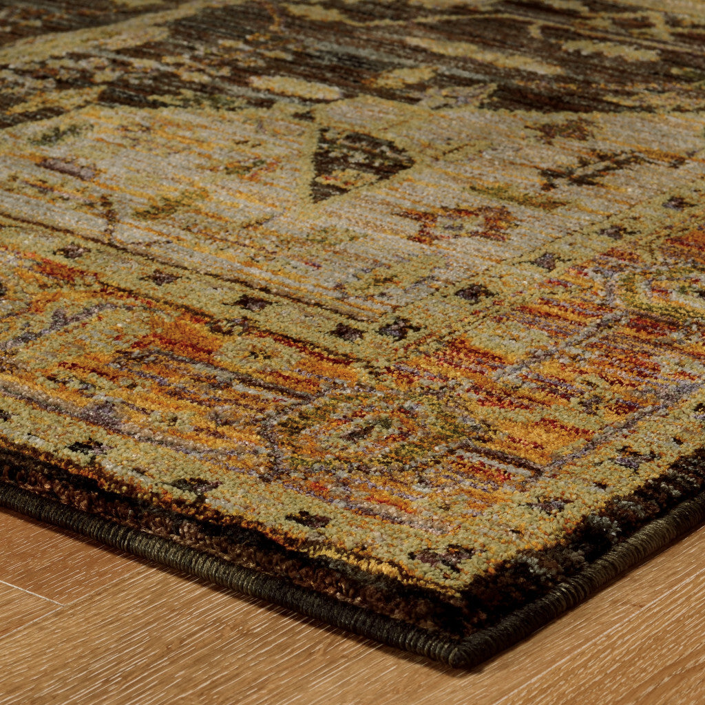 8' X 11' Black and Gold Oriental Power Loom Area Rug