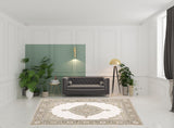 8' X 11' Beige and Ivory Oriental Power Loom Area Rug