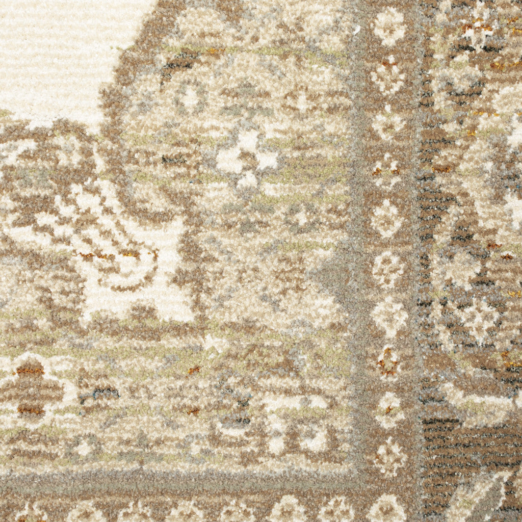 8' X 11' Beige and Ivory Oriental Power Loom Area Rug