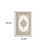 8' X 11' Beige and Ivory Oriental Power Loom Area Rug