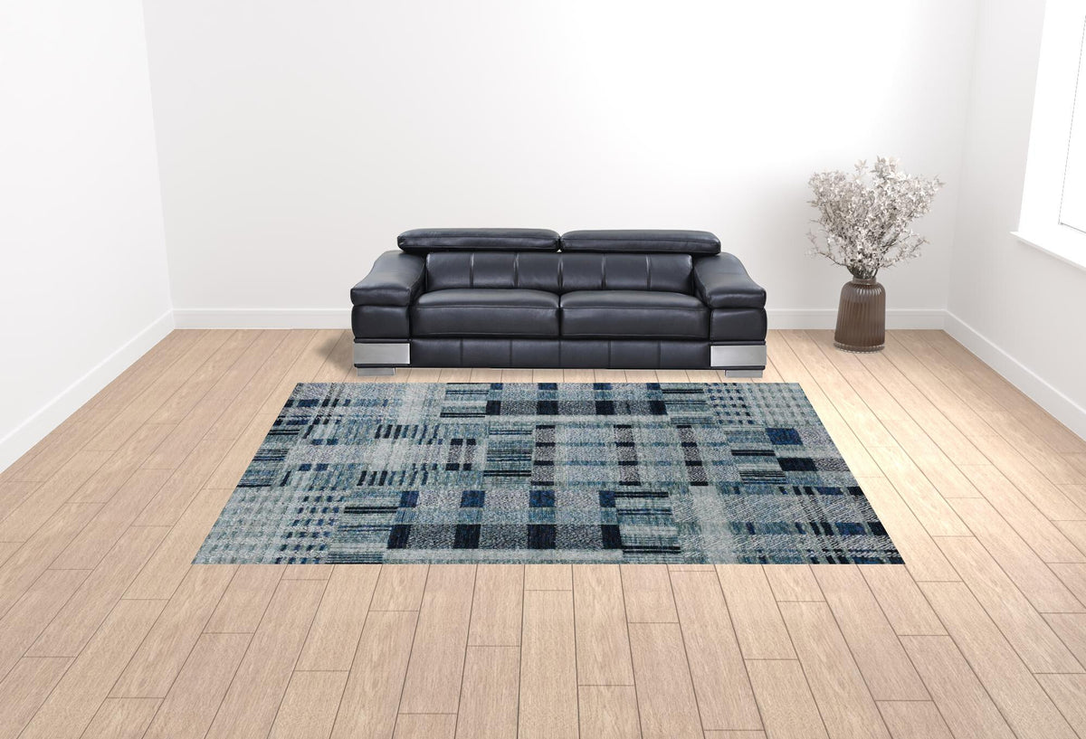 10' X 13' Blue Geometric Power Loom Area Rug