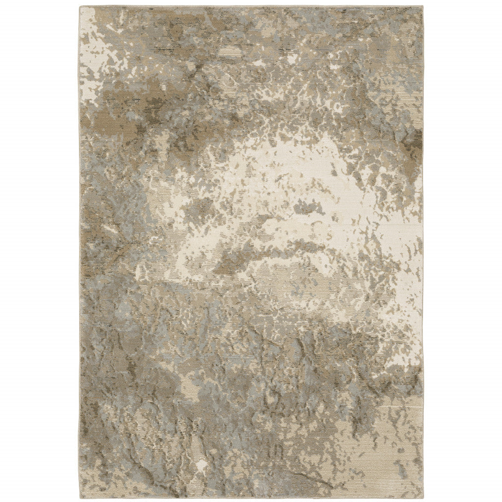7' X 10' Gray and Ivory Abstract Power Loom Area Rug