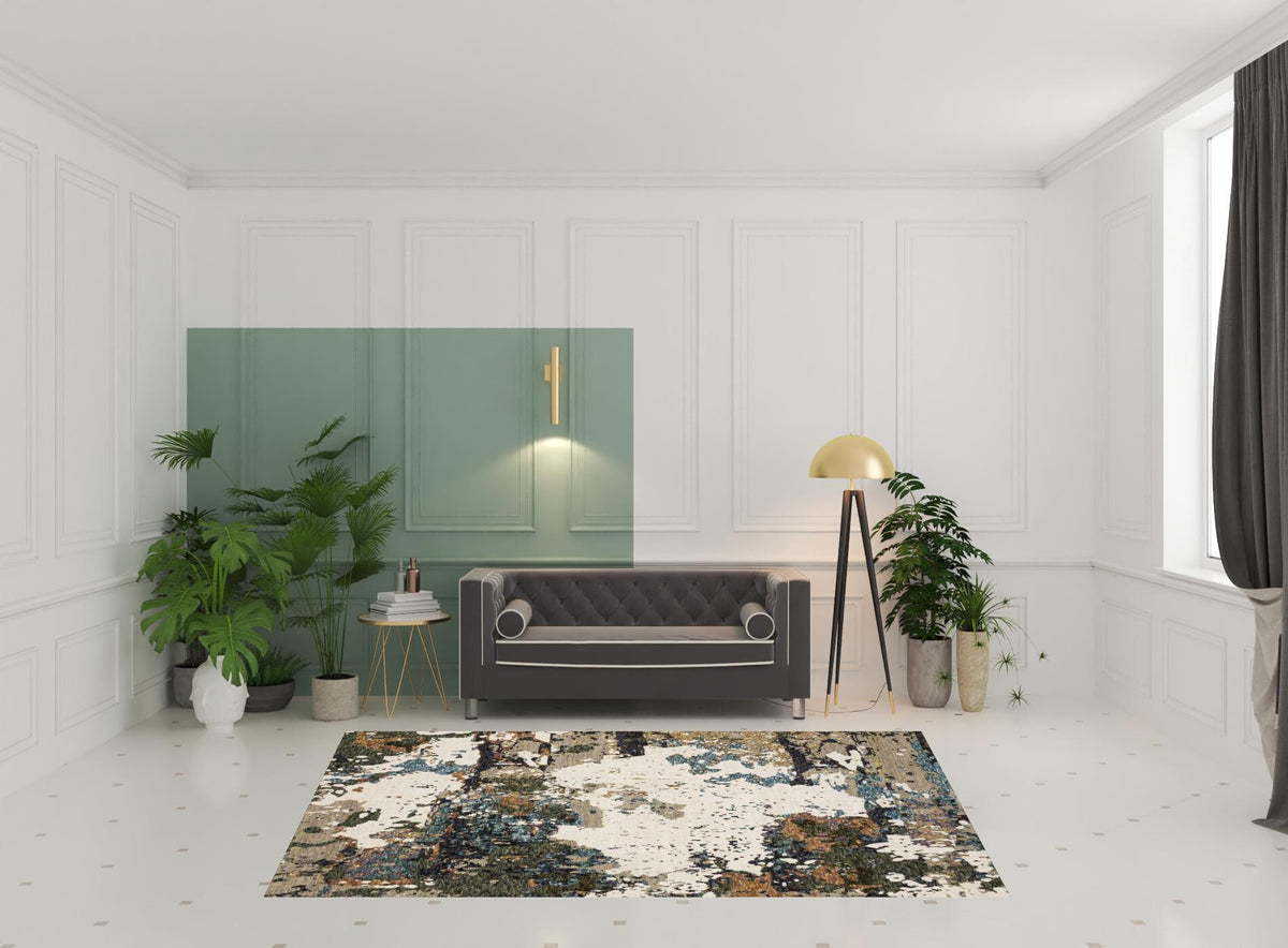 7' X 10' Blue and Ivory Abstract Power Loom Area Rug