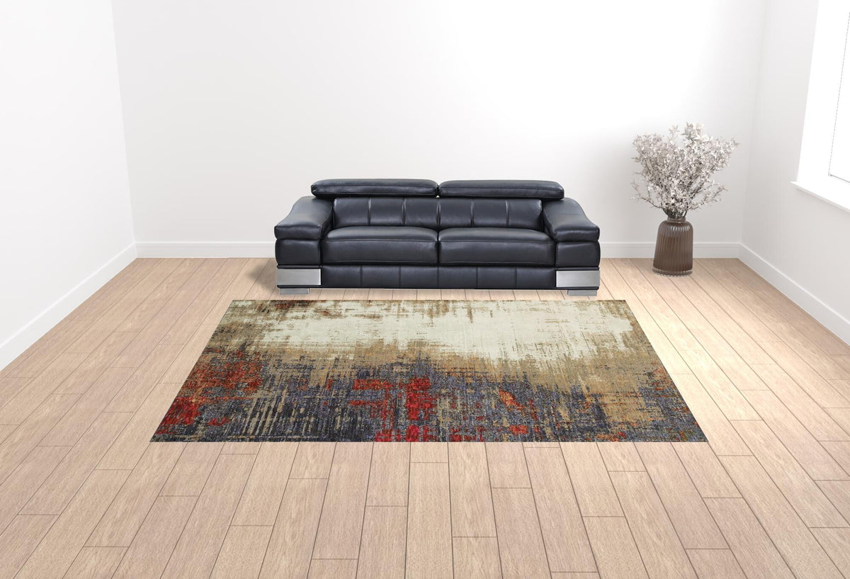 10' X 13' Blue and Beige Abstract Power Loom Area Rug