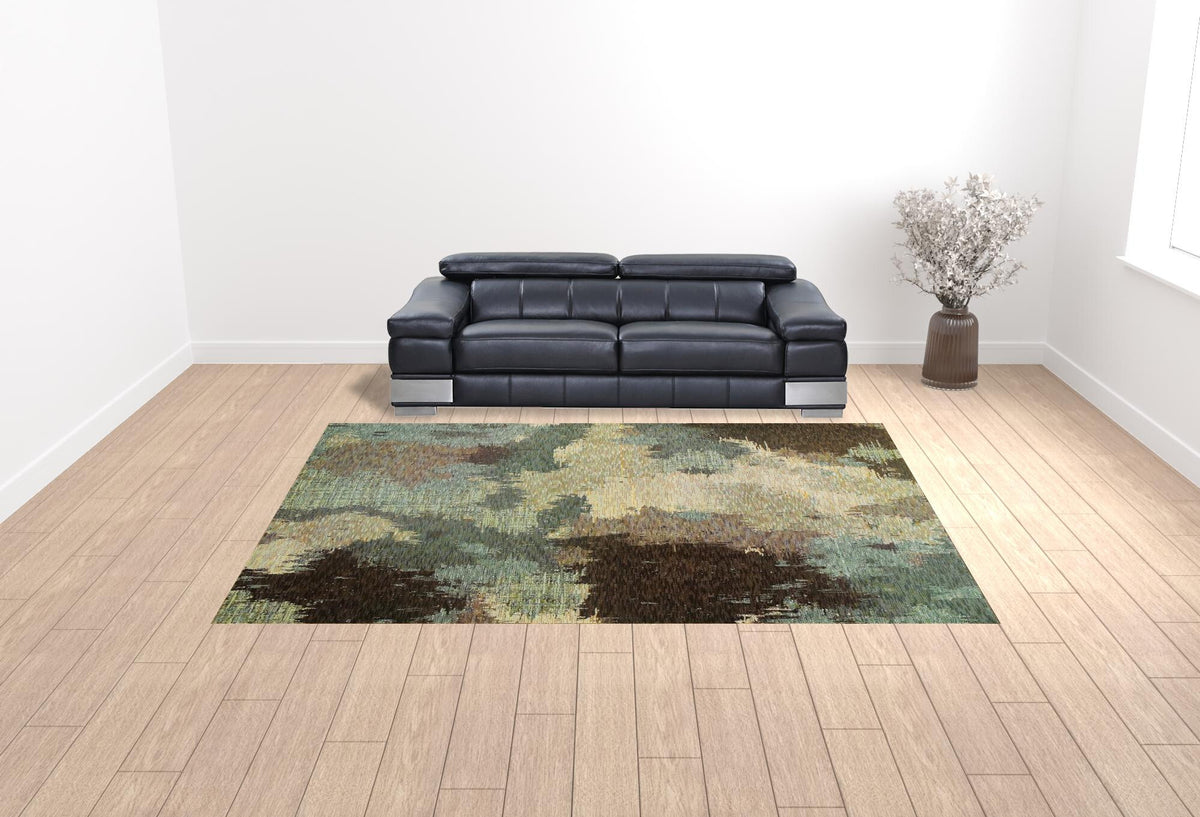 10' X 13' Blue and Ivory Abstract Power Loom Area Rug