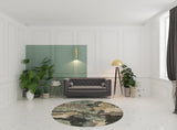 8' Blue and Ivory Round Abstract Power Loom Area Rug