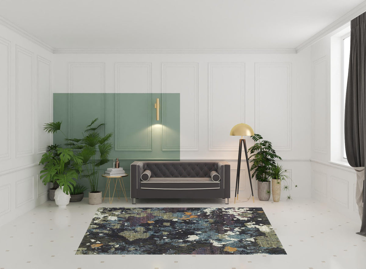 7' X 10' Blue and Green Abstract Power Loom Area Rug