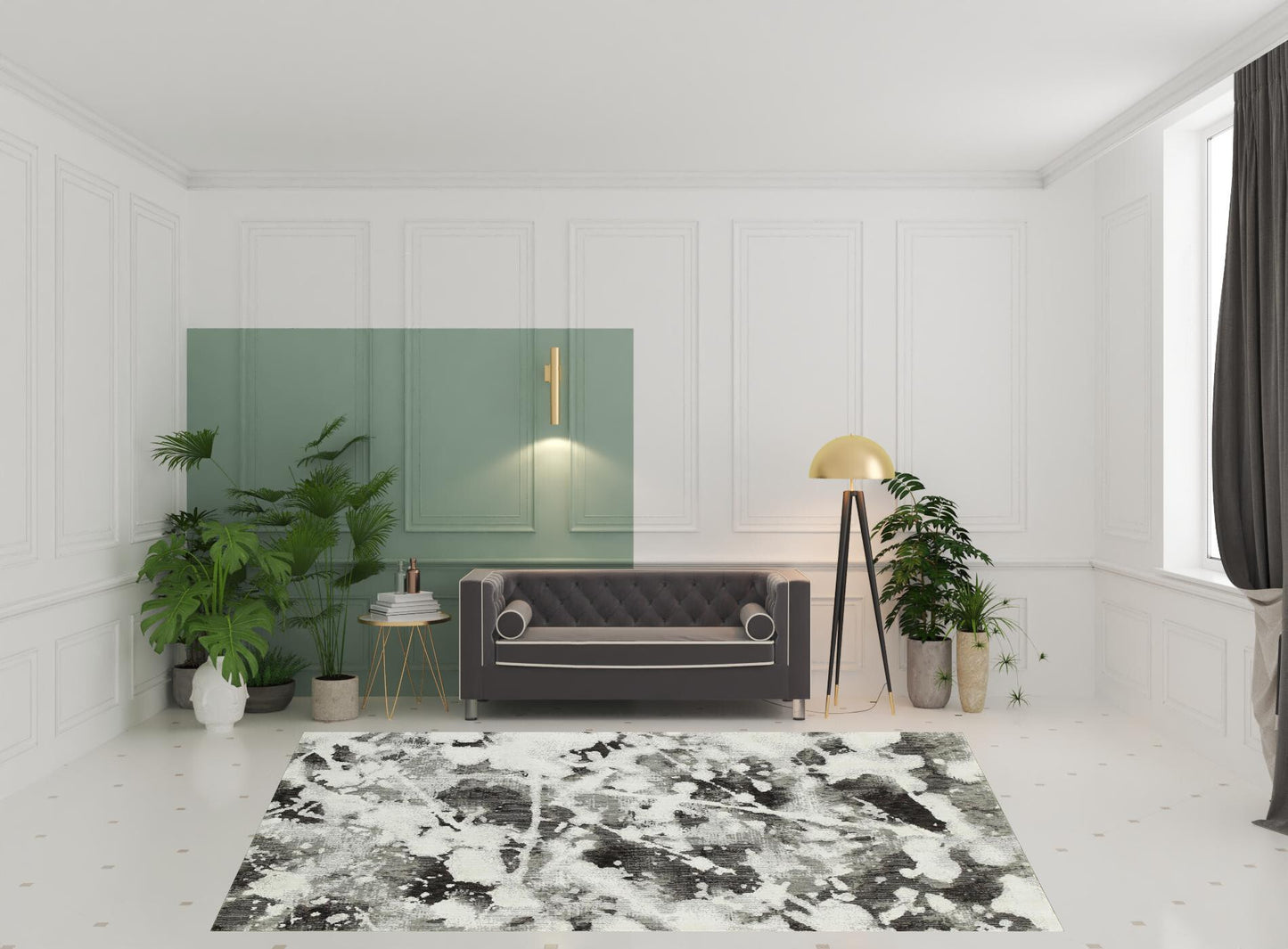 8' X 11' Gray and White Abstract Power Loom Area Rug