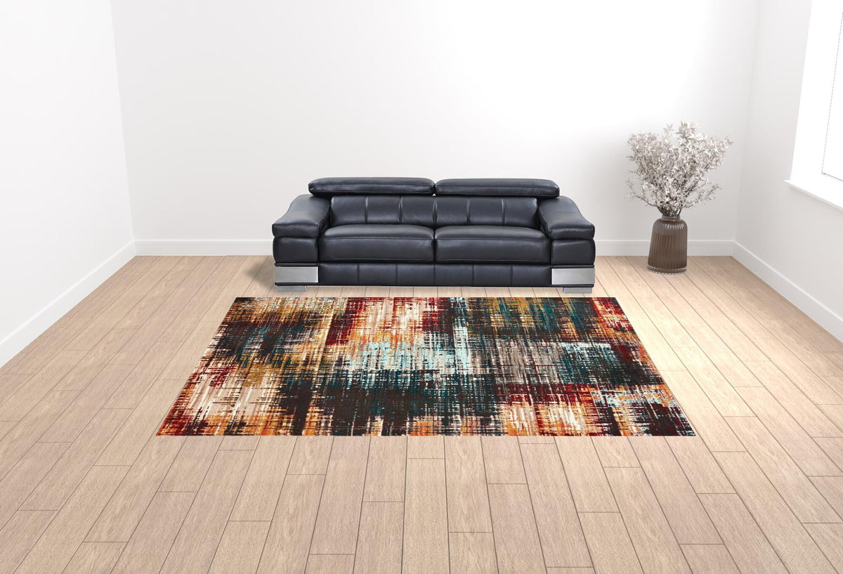 10' X 13' Blue and Orange Abstract Power Loom Area Rug