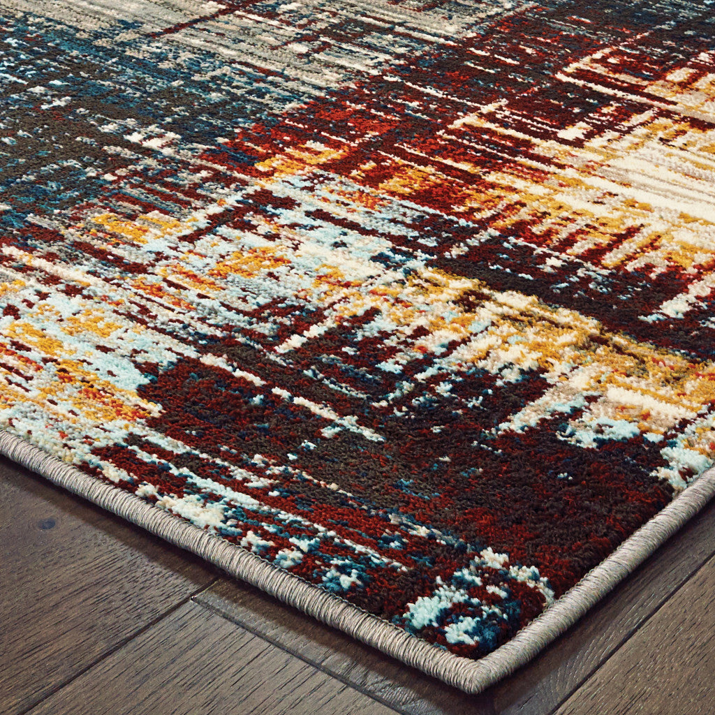 10' X 13' Blue and Orange Abstract Power Loom Area Rug