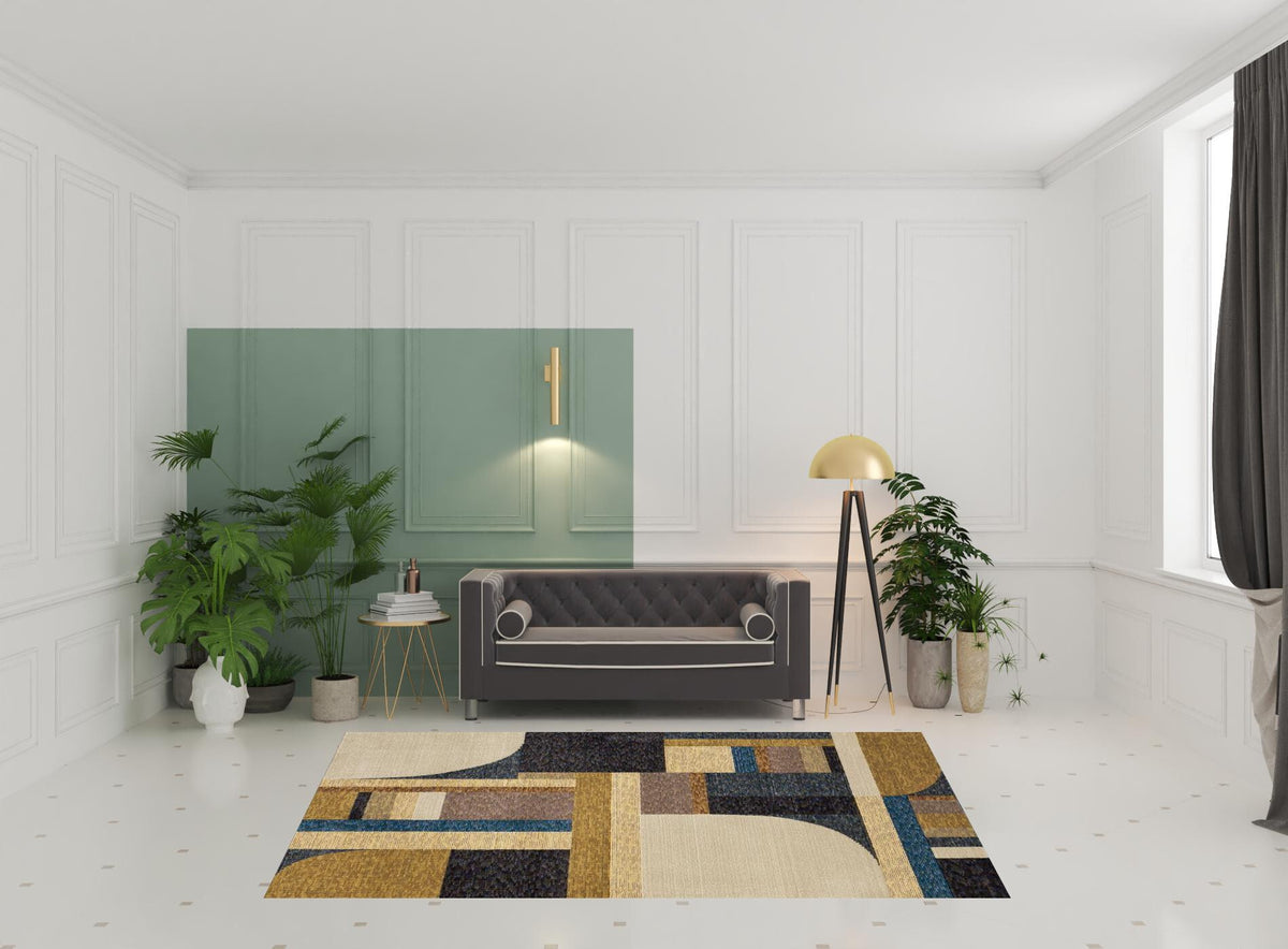 7' X 10' Blue and Beige Geometric Power Loom Area Rug