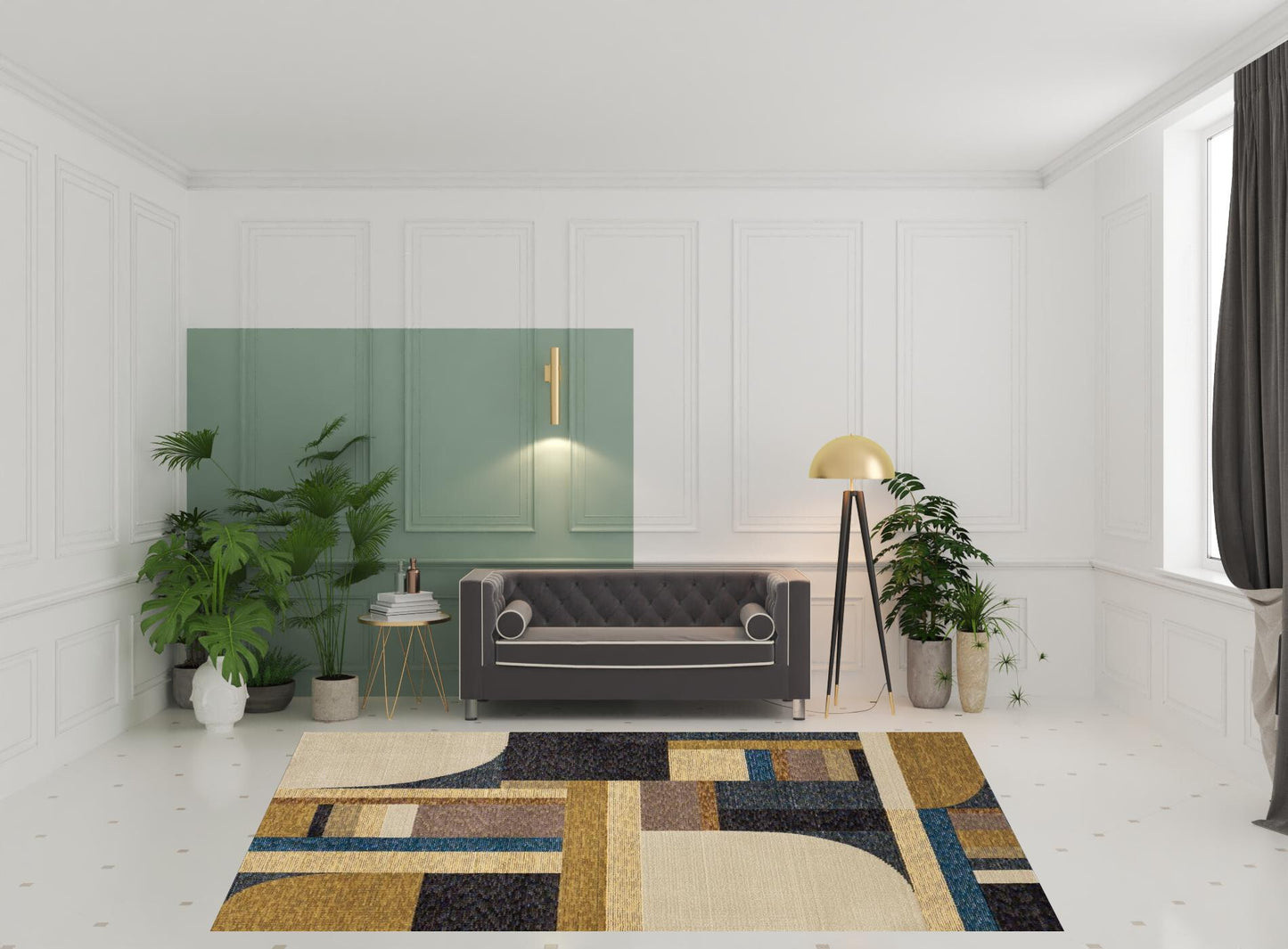 8' X 11' Blue and Beige Geometric Power Loom Area Rug