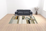 10' X 13' Beige Gold Black Grey Tan Teal and Rust Geometric Power Loom Area Rug