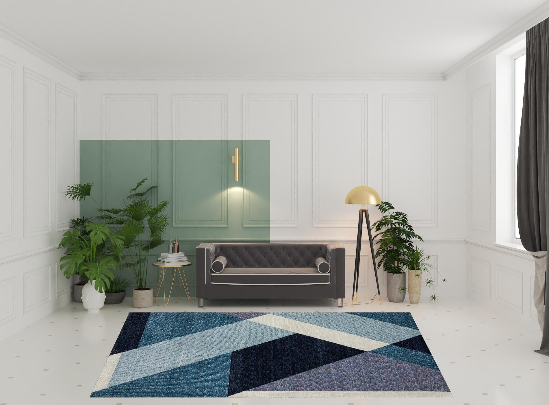8' X 11' Blue Purple Grey and Teal Geometric Power Loom Area Rug