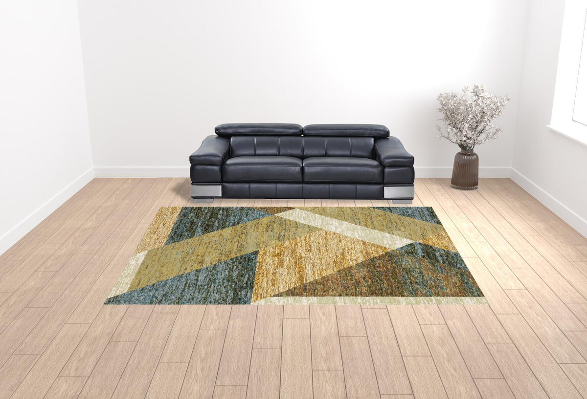 10' X 13' Blue and Beige Geometric Power Loom Area Rug
