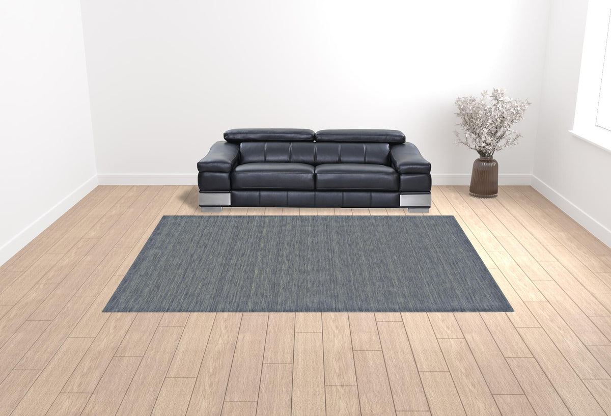 10' X 13' Blue and Gray Wool Hand Woven Area Rug