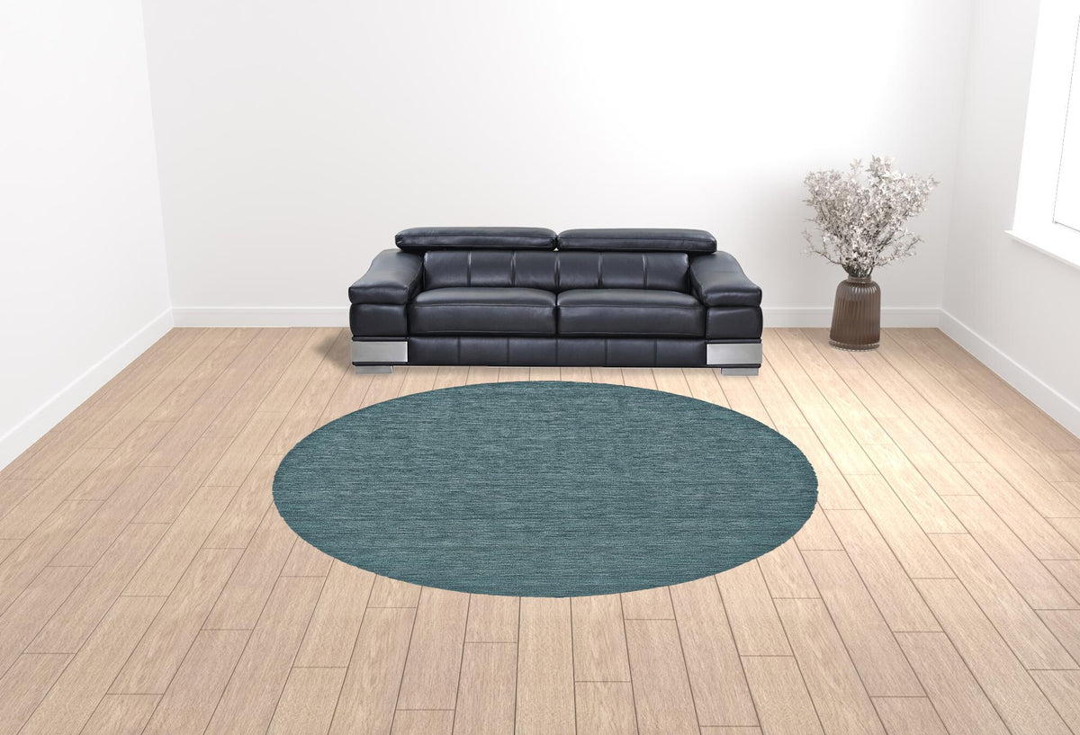 10' Blue And Green Round Wool Hand Woven Stain Resistant Area Rug