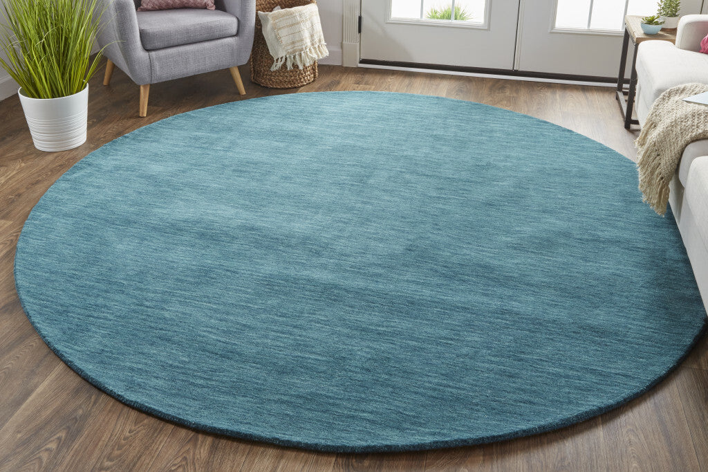 10' Blue And Green Round Wool Hand Woven Stain Resistant Area Rug