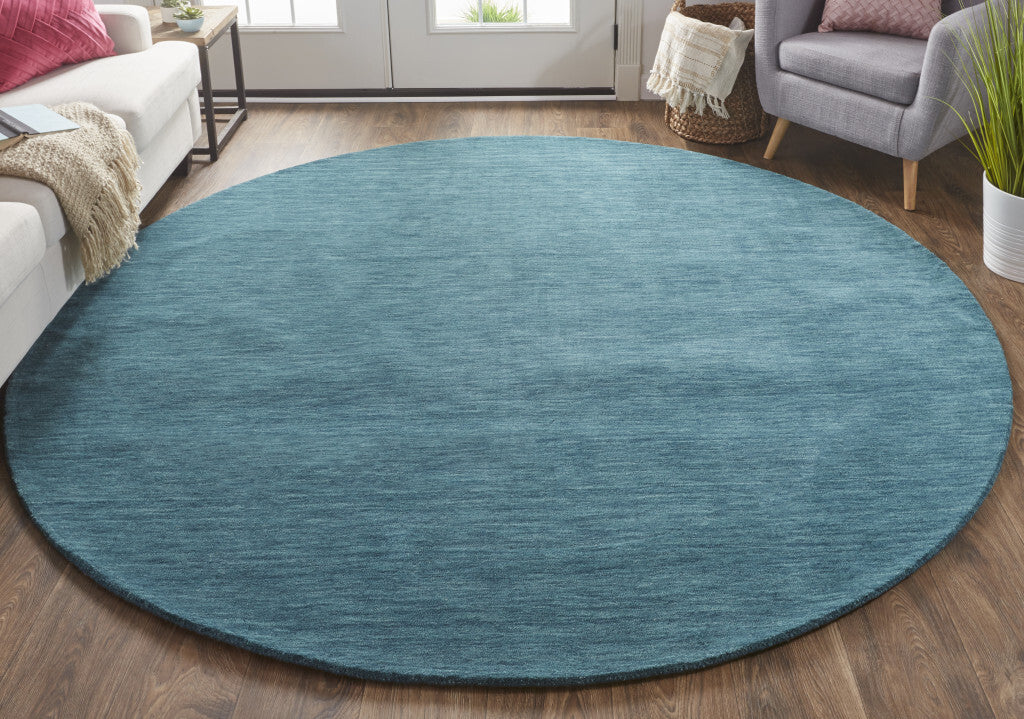 10' Blue And Green Round Wool Hand Woven Stain Resistant Area Rug