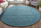 10' Blue And Green Round Wool Hand Woven Stain Resistant Area Rug