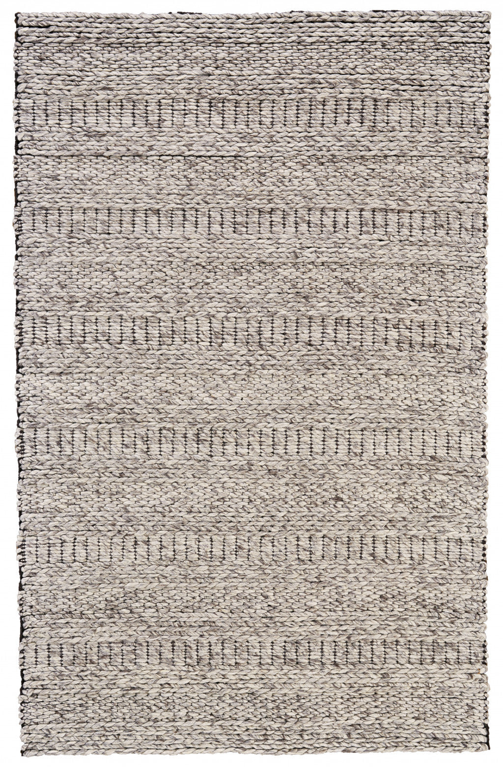 8' X 11' Gray and Ivory Wool Tribal Hand Woven Area Rug