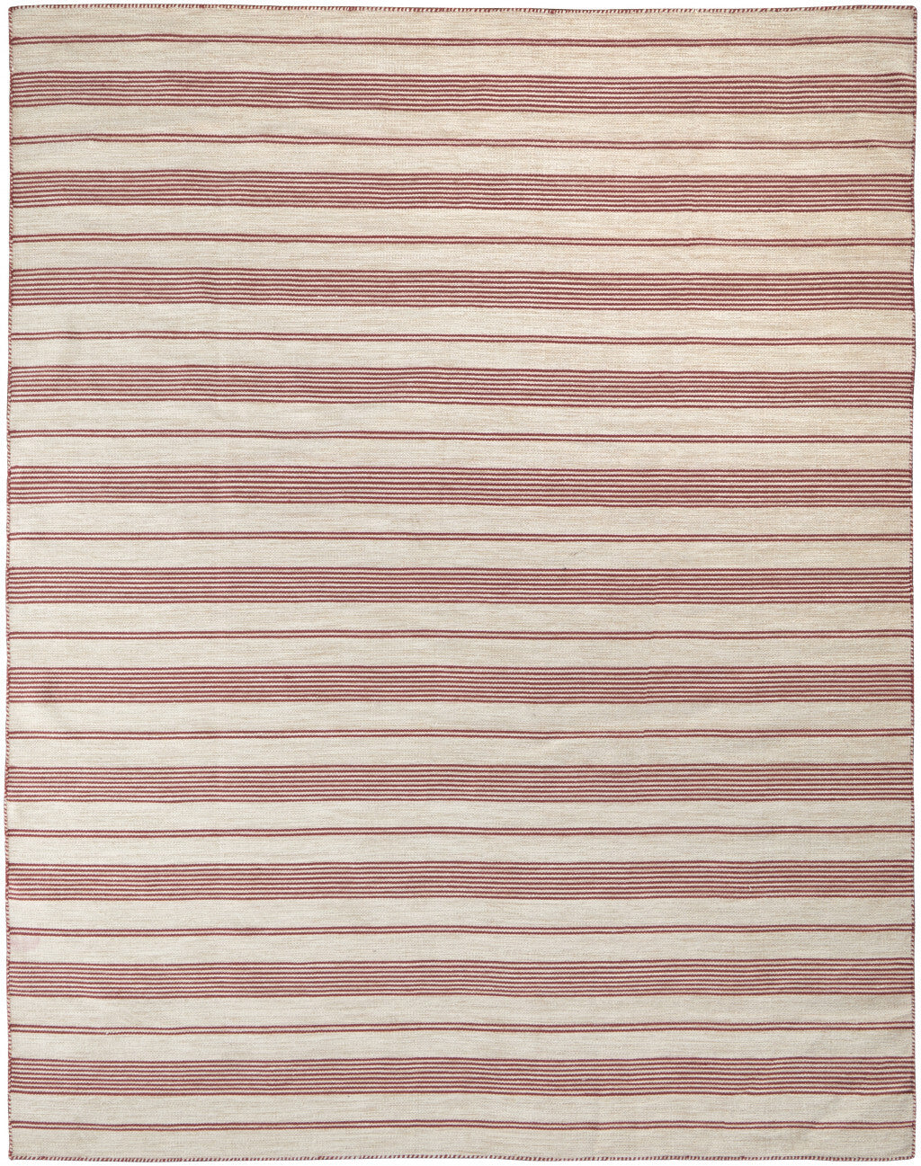 10' X 14' Red And Ivory Striped Dhurrie Hand Woven Stain Resistant Area Rug