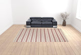 10' X 14' Red And Ivory Striped Dhurrie Hand Woven Stain Resistant Area Rug