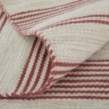 10' X 14' Red And Ivory Striped Dhurrie Hand Woven Stain Resistant Area Rug