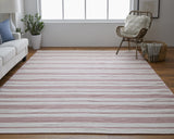 10' X 14' Red And Ivory Striped Dhurrie Hand Woven Stain Resistant Area Rug