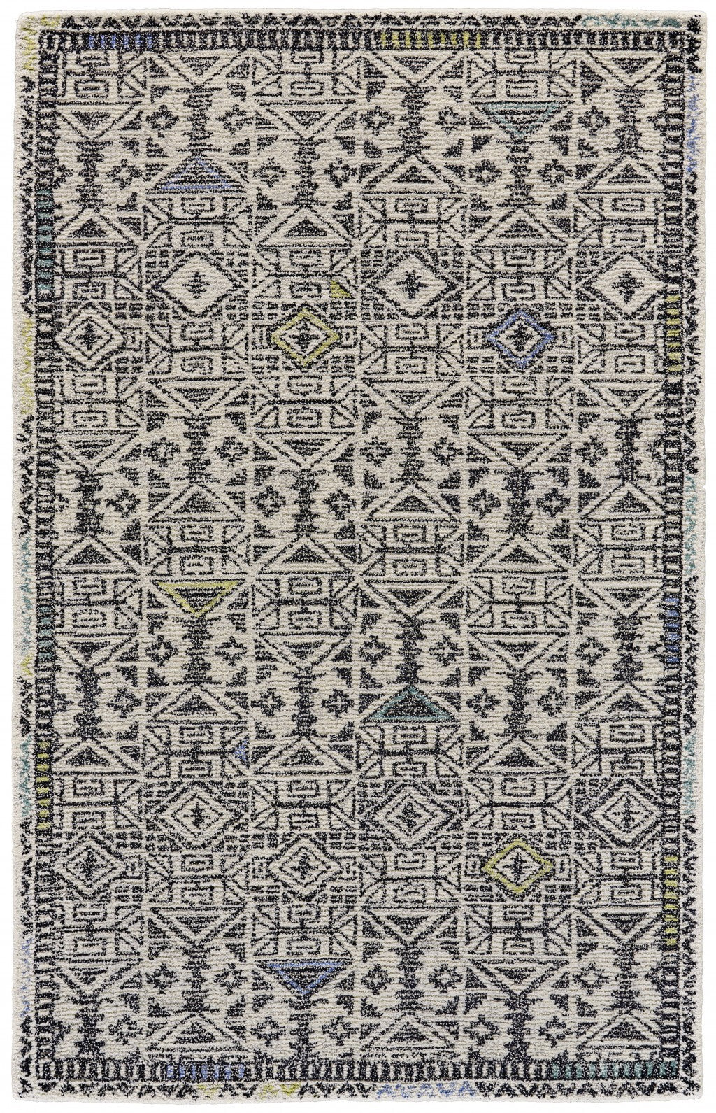 8' X 11' Gray Ivory And Black Wool Geometric Tufted Handmade Area Rug