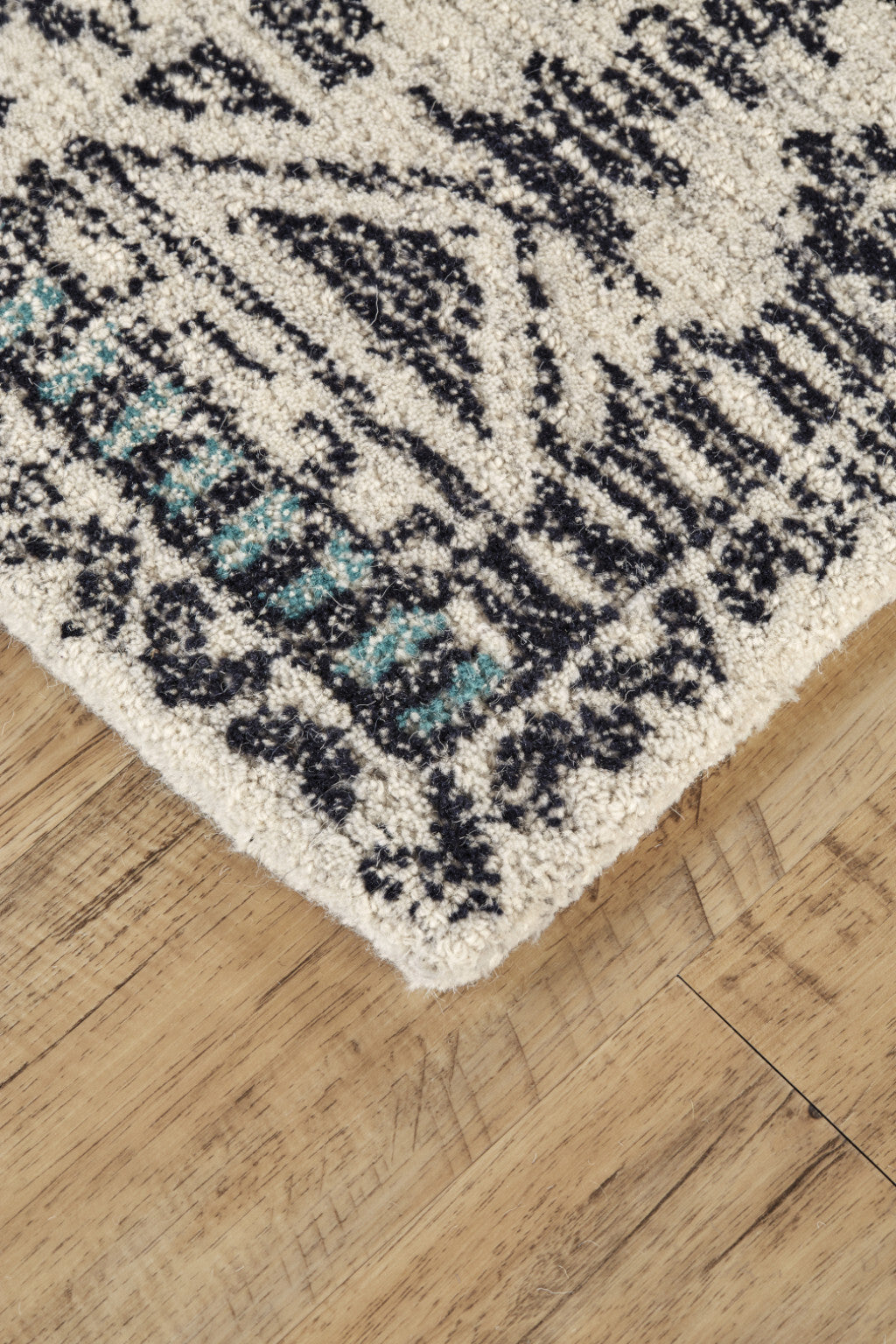 8' X 11' Gray Ivory And Black Wool Geometric Tufted Handmade Area Rug