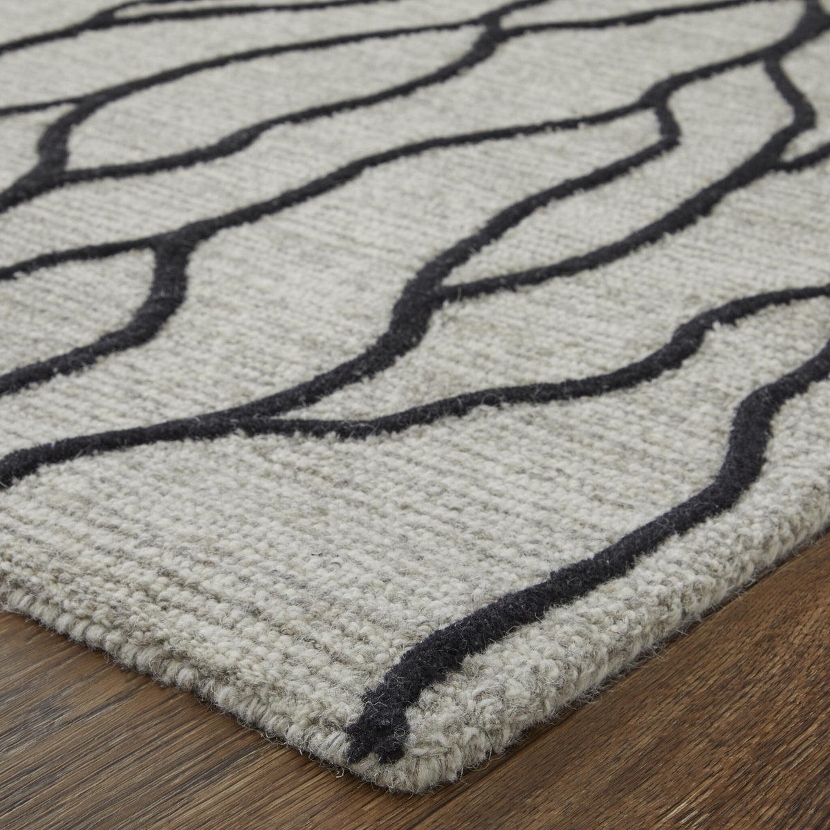 8' X 11' Taupe Black And Gray Wool Abstract Tufted Handmade Stain Resistant Area Rug