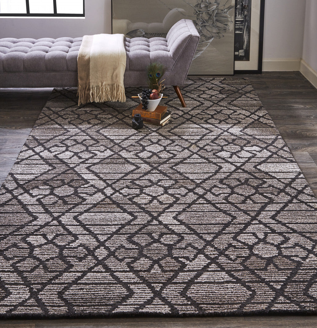10' X 14' Black and Taupe Wool Paisley Hand Tufted Area Rug